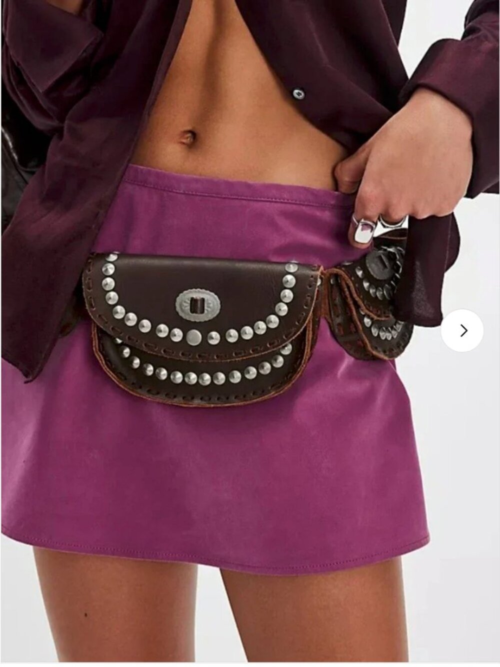 Free People NWT Leather Lucky Stars Pocket Studded Belt Brown